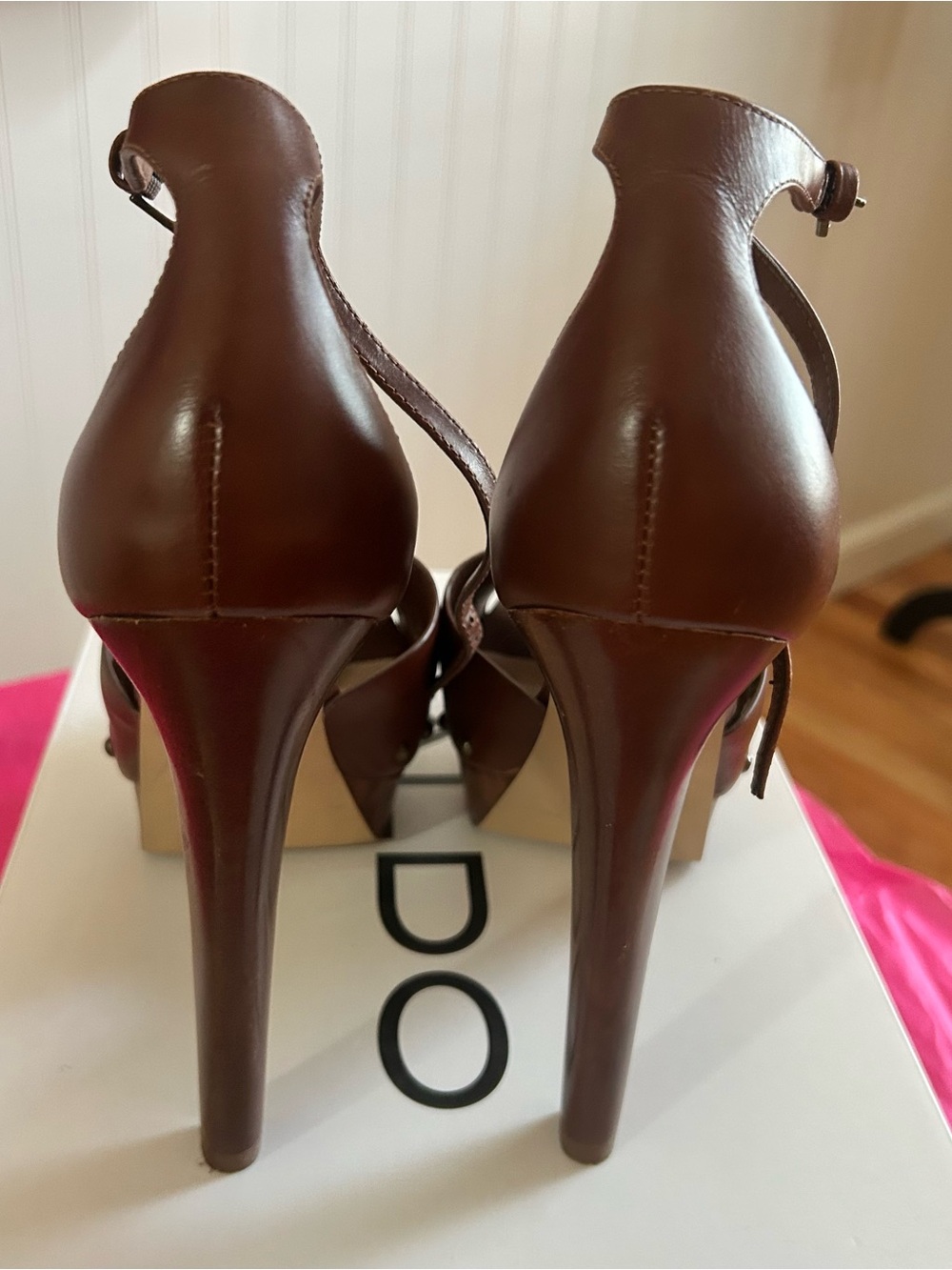 ALDO Brown Leather Open-Toe Platform Sandals with Ankle Strap - Picture 3 of 4